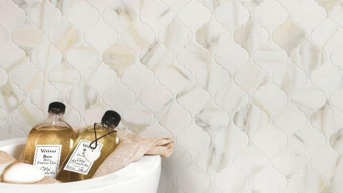 Panorama Glass Calacatta Gold  Arabesque Matte Marble  Glass Nova Tile  Stone
