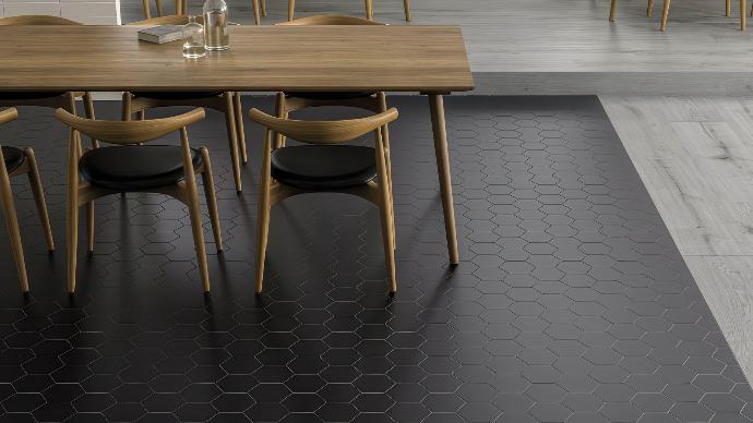 Imagine Black Hexagon Matte Porcelain Nova Tile  Stone