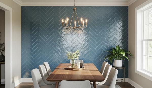 Herringbone Pattern Blue Subway Tiles