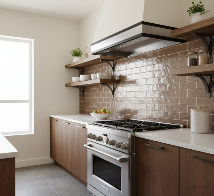 Modern kitchen with wood cabinets