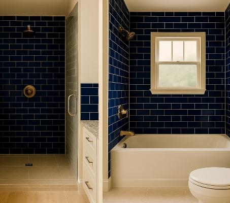 Shower and Bathroom With Cyprus Subway Tile