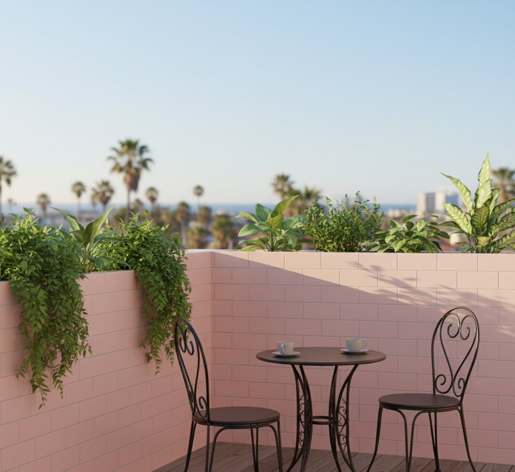 pink subway tile in balcony