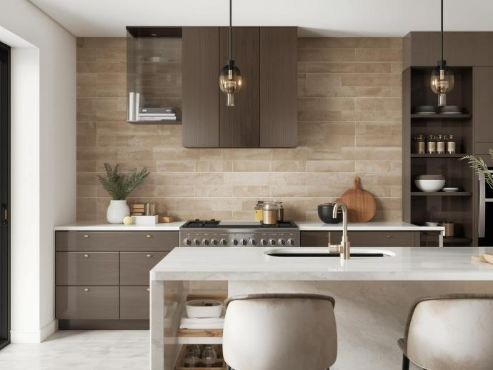 kitchen travertine subway tiles