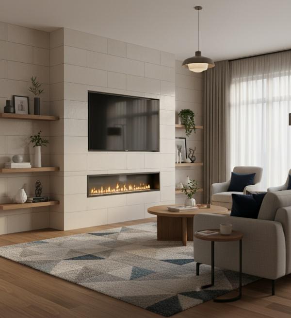 Honed Subway Tiles Featured Living Room