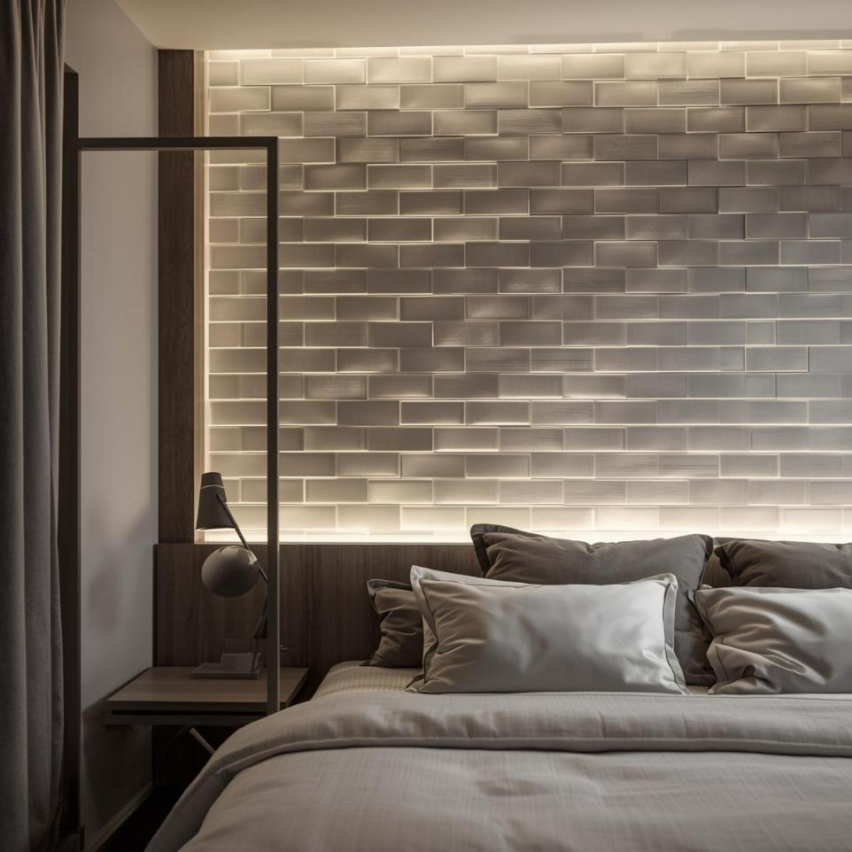 3D subway tiles wall for bedroom