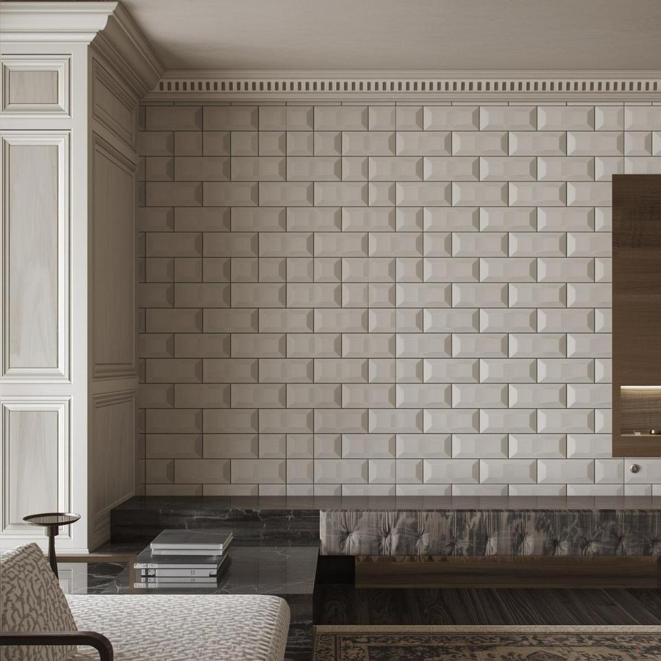 3D subway tiles wall for living room