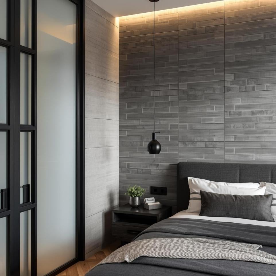 2x6 subway tiles grey bedroom
