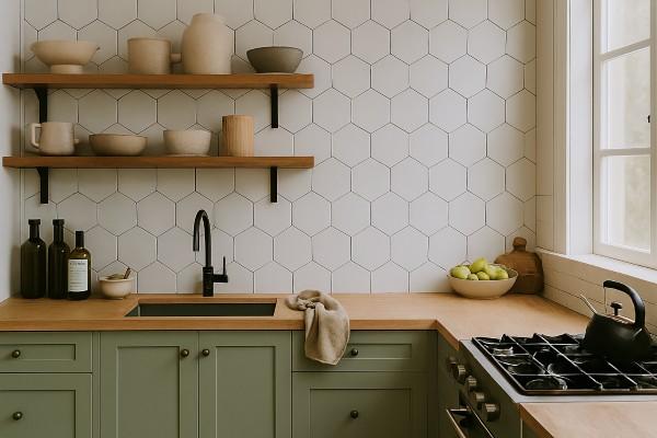 Modern Kitchen with Hexagon Subway Tiles