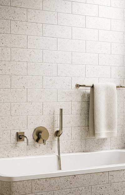 Terrazzo Look subway tiles inspired bathroom