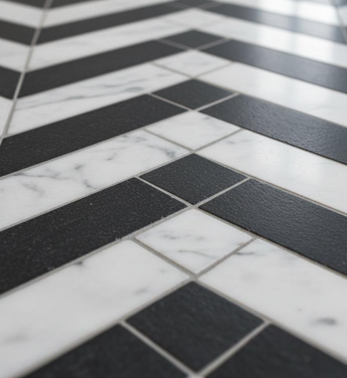 Chevron subway tile pattern in modern floor