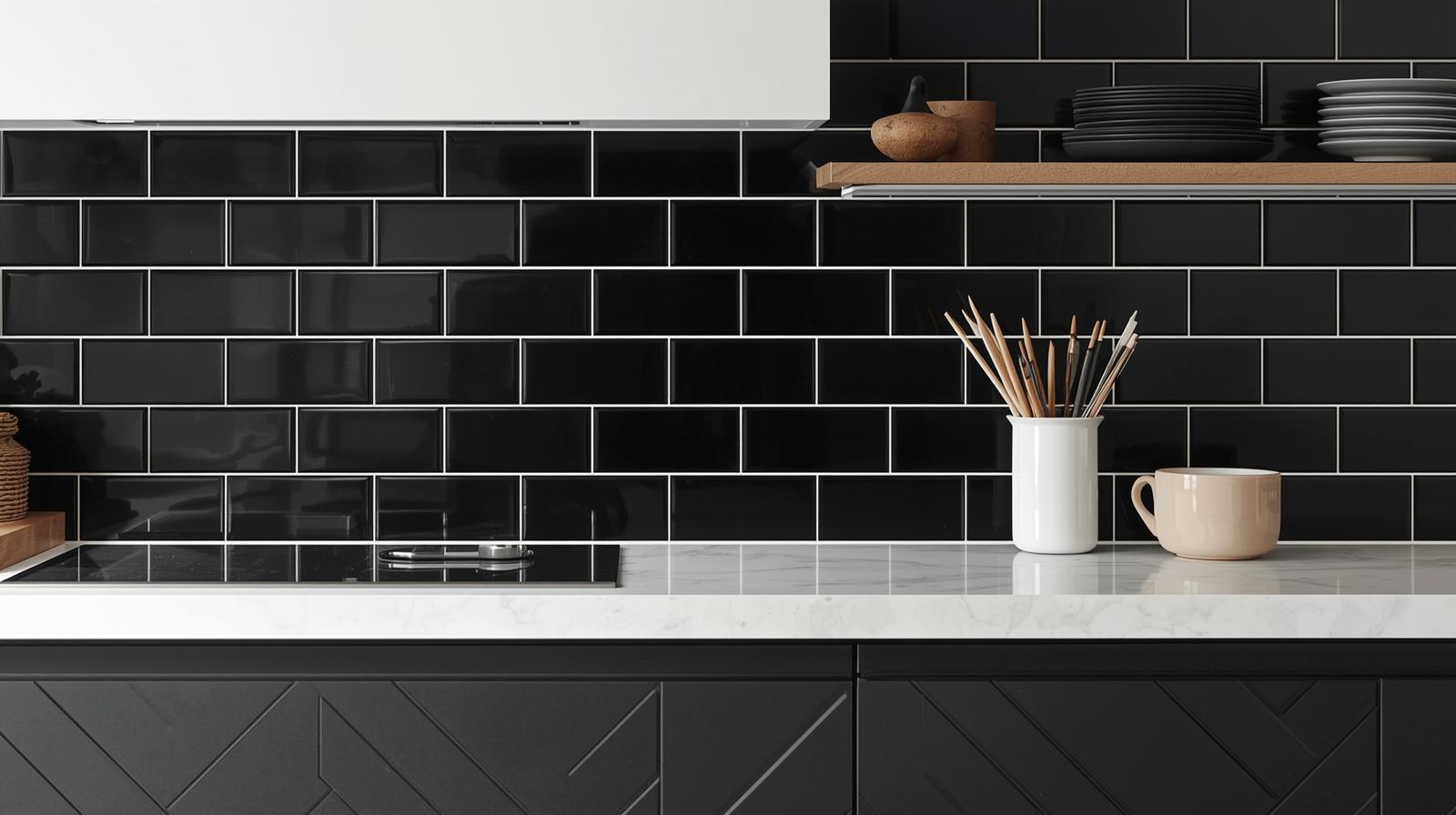 black subway tiles in modern kitchen