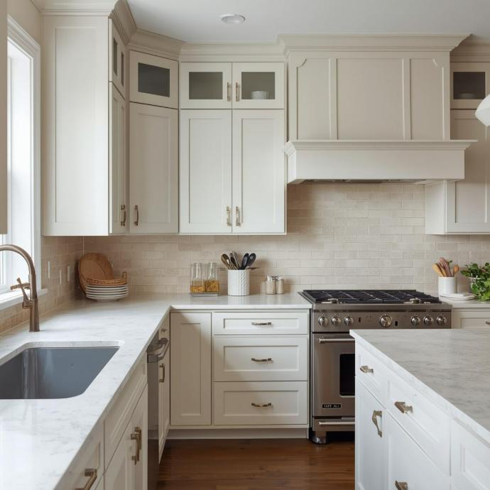 4x8 beige subway tiles in kitchen