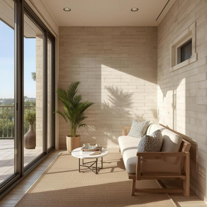 4x8 beige subway tiles near balcony