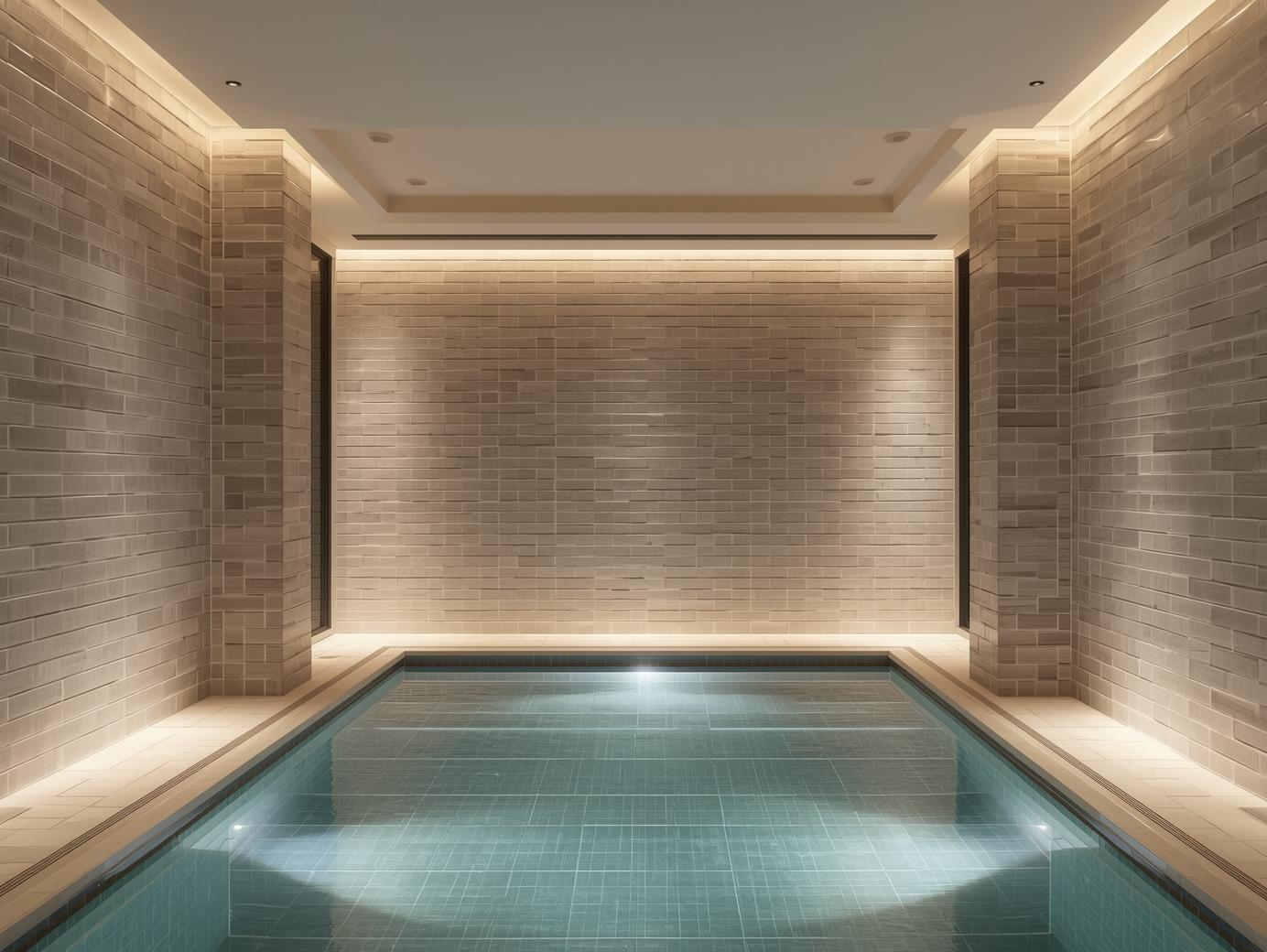 4x16 beige subway tiles near swimming pool