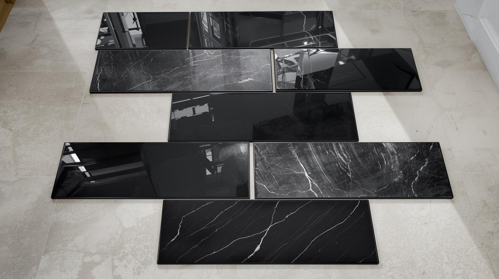 black ceramic subway tiles