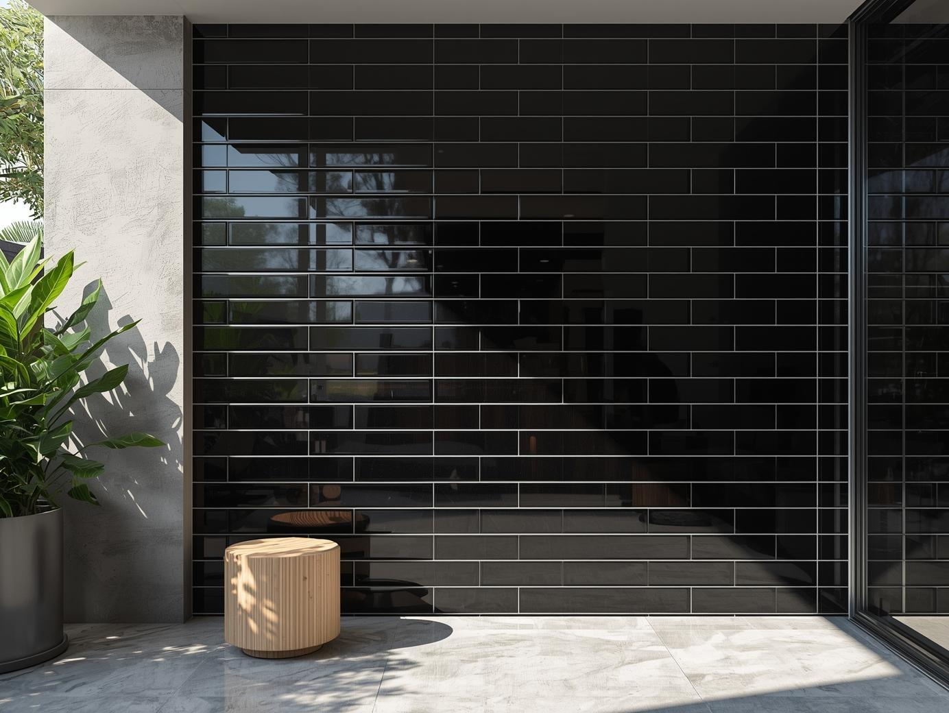 black ceramic subway tiles in terrace