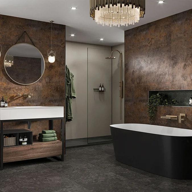 ceramic brown subway tiles in the bathroom setting