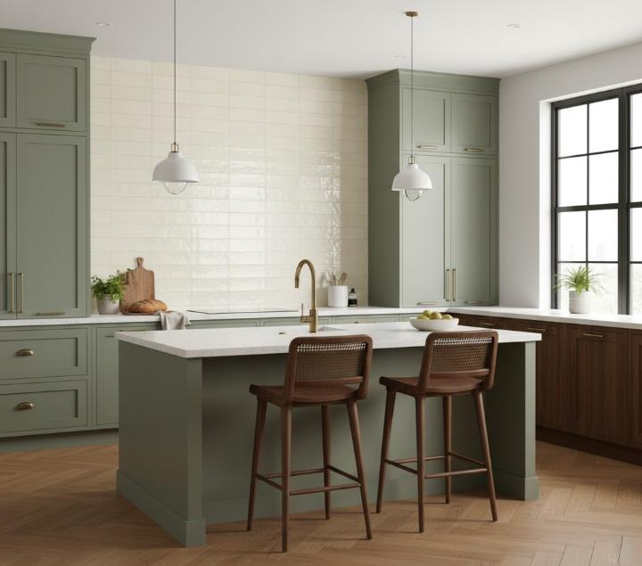 Montera glossy porcelain subway tile as kitchen surround