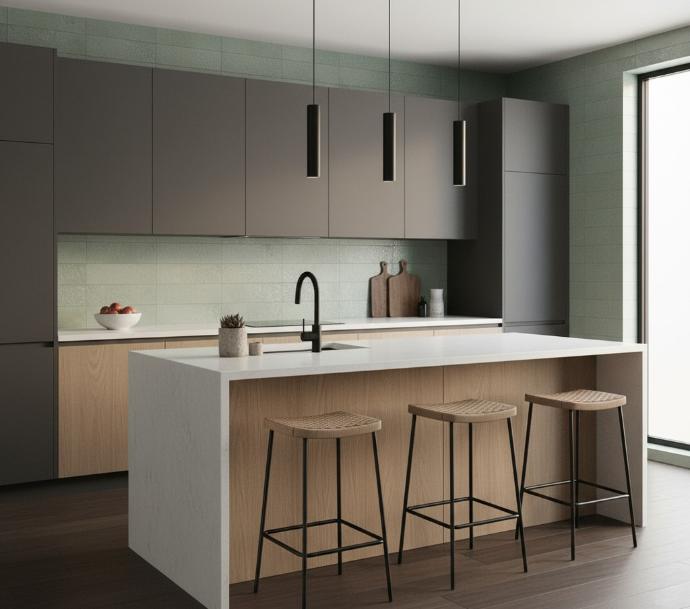 Montera porcelain  subway tile backsplash in a modern kitchen setting