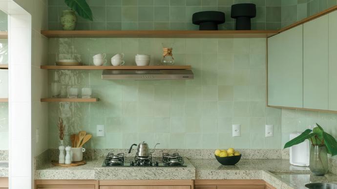 Fresco glossy ceramic wall tile as a kitchen backsplash