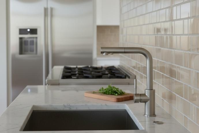modern kitchen subway tile backsplash