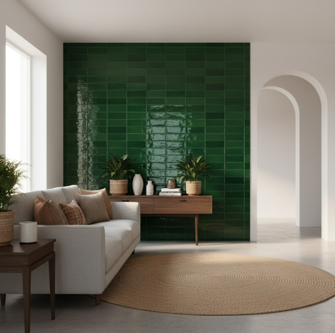 3x9 dark green subway tiles