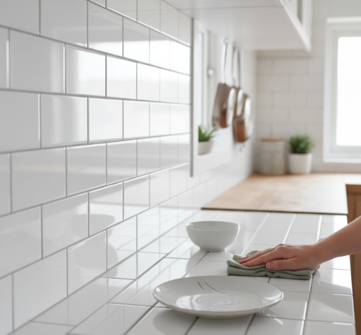 cleaning white subway tile