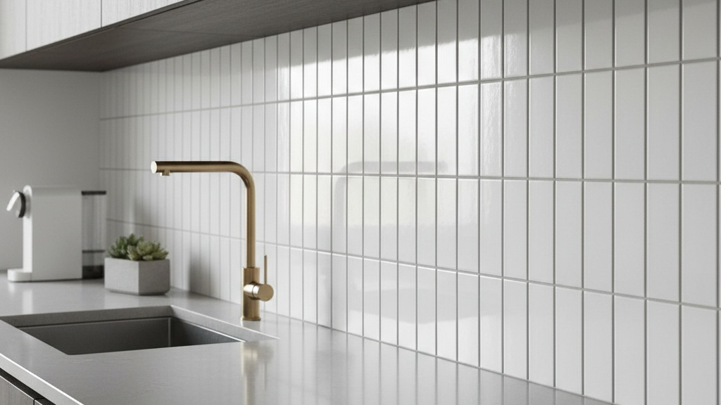 Vertical stack subway tile kitchen backsplash