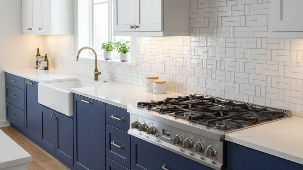 Basketweave pattern subway tile kitchen backsplash