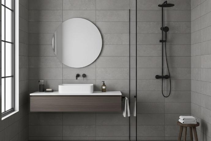 Influence subway tile in cement look matte finish for modern bathroom