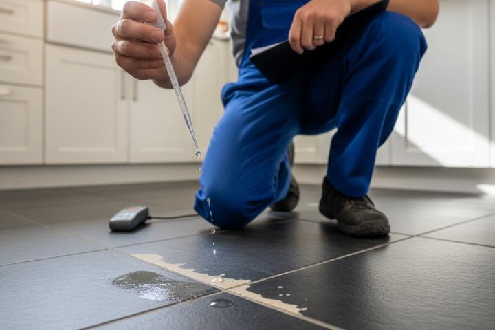 Technician performing grout integrity testing to ensure durability