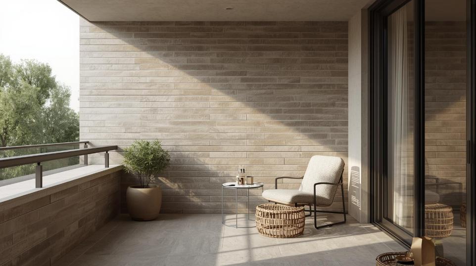 Brick pattern subway tile as an outside design of a modern house.