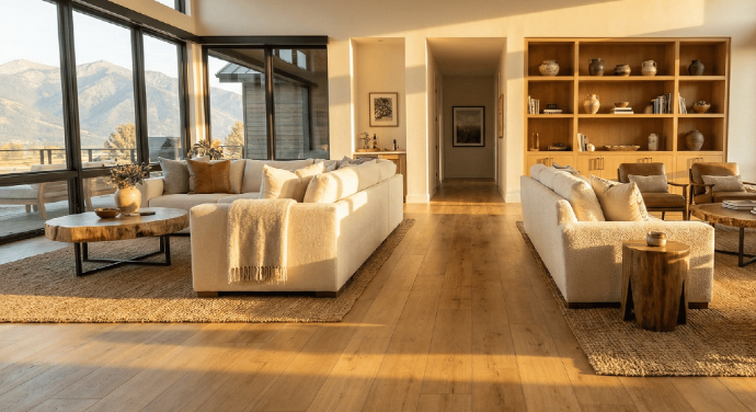 modern living room subway tile