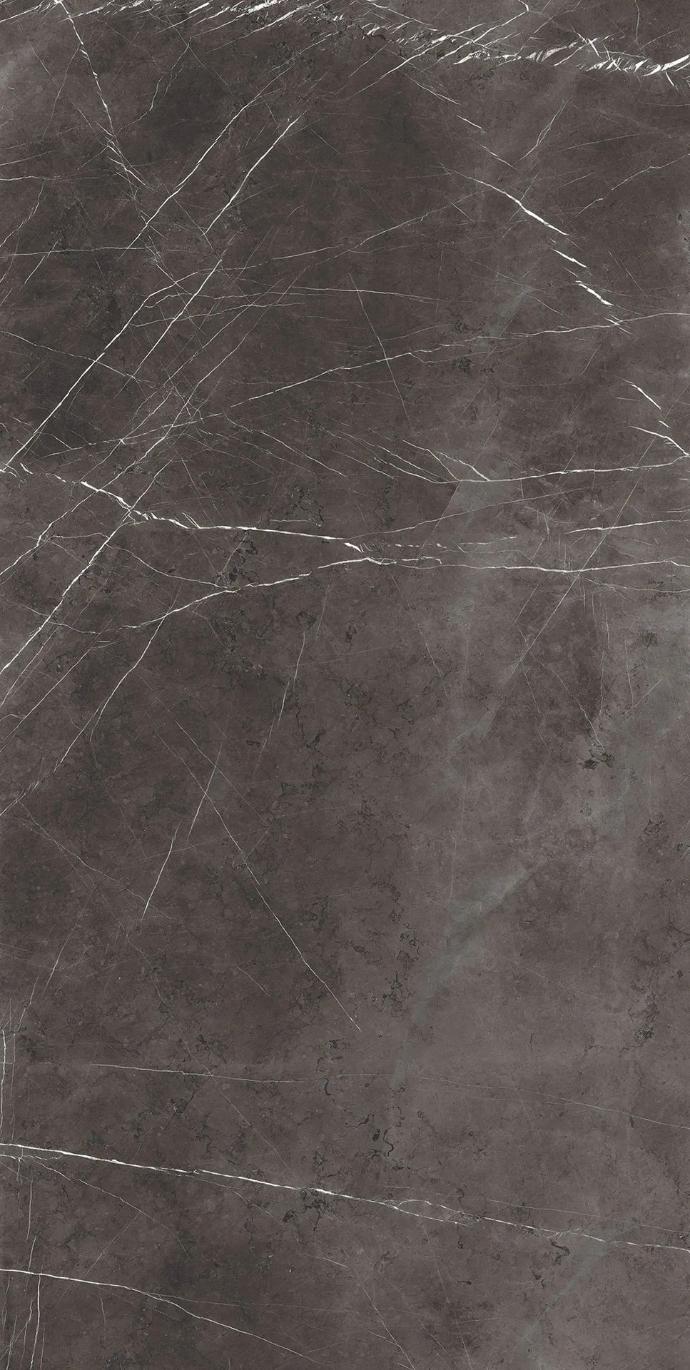Pietra Grey porcelain slabs featuring rich taupe brown base with delicate white veining throughout.