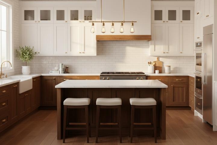 kitchen quartz look subway tile