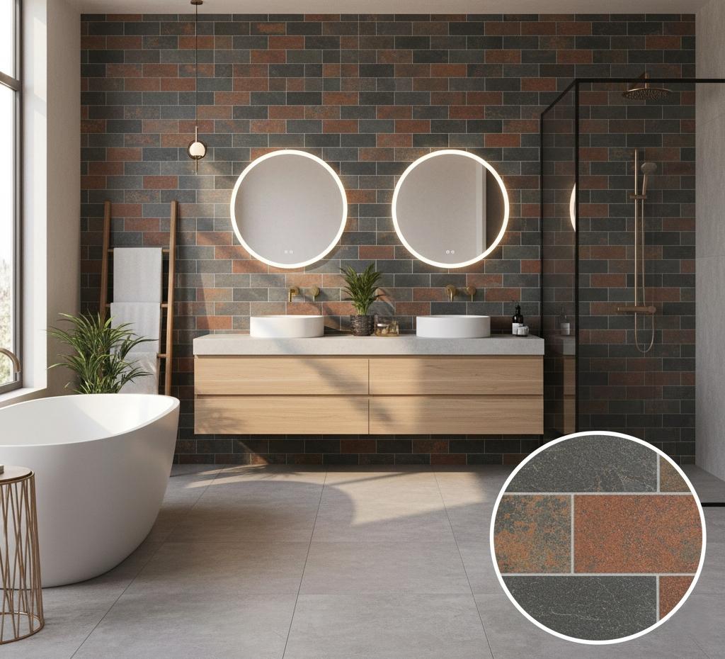 Multiple color options of slate look subway tiles showing matte finish and organic stone variations