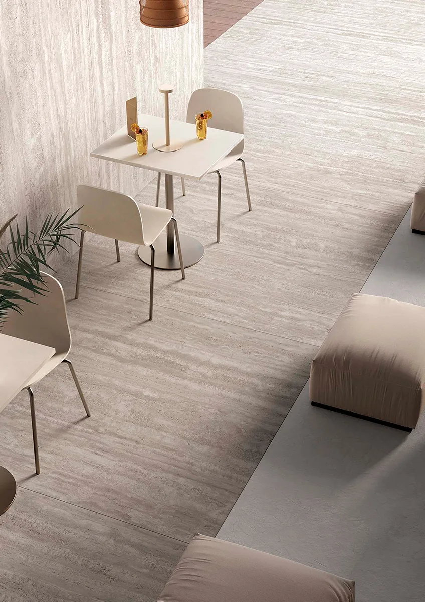 Travertino Chiaro Porcelain Slabs | Large Format Countertops