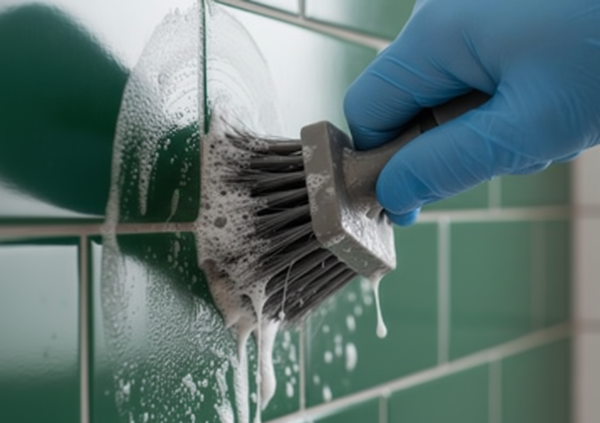 Ease of cleaning subway tiles using small brush