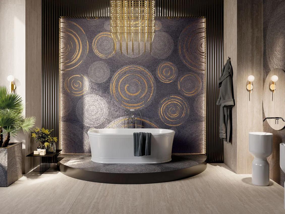 Holos Vik Black porcelain slabs creating dramatic ambiance in contemporary residential living space.