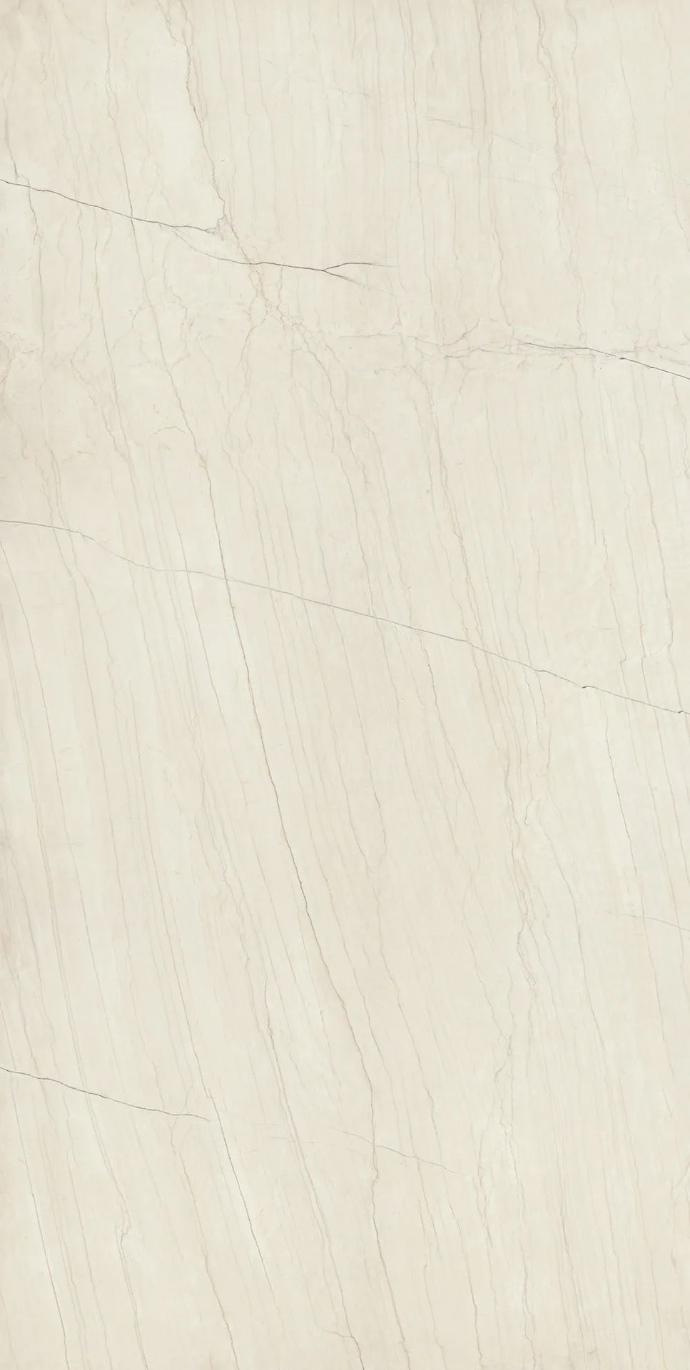 Detailed view of White Macaubas Porcelain Slabs with delicate natural marble pattern.