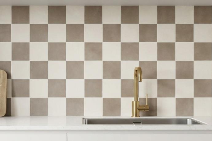 Ibiza matte decorative porcelain tile in geometric check pattern for modern kitchen backsplash installation