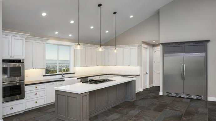 Mountain slate look porcelain tile in contemporary kitchen
