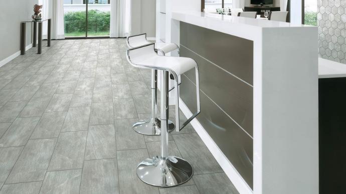 Malta Grey 12x24 travertine look porcelain tile floor installation