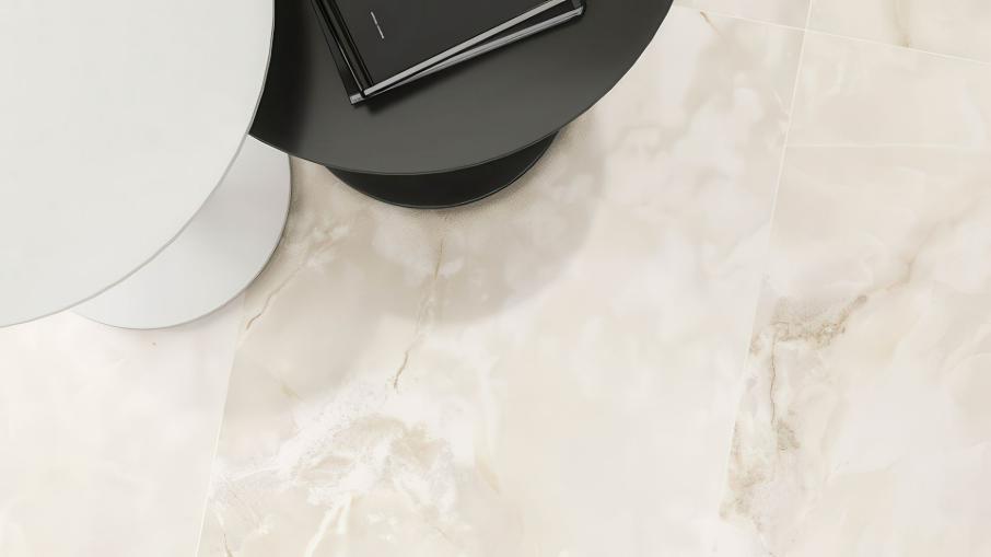 Onyx porcelain tile floor in modern living space