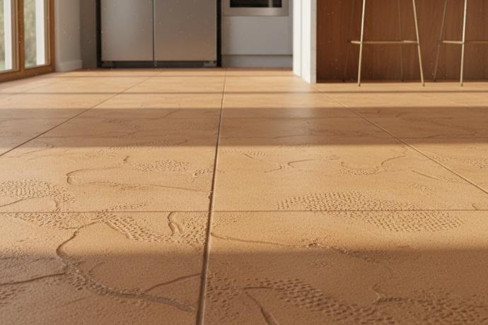 Textured matte orange porcelain floor tile.