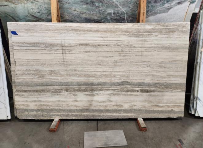 Italian Silver Veincut honed travertine slab with linear veining