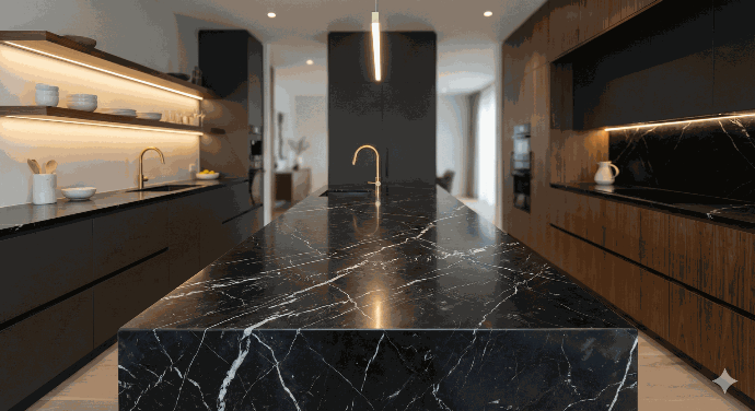 slab marble in luxury kitchen