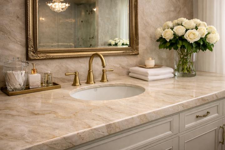 elegant bathroom with porcelain countertop