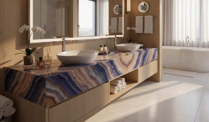 semi precious bathroom countertop