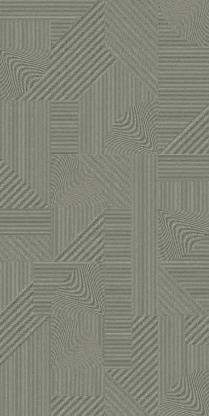 Close-up detail of Ginza Midori porcelain slabs showing geometric relief texture pattern in sage-green finish.